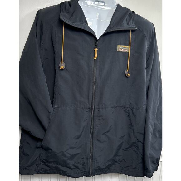 LL Bean Jacket Mens XL Reg Mountain Classic Full Zip Hooded Hiking Rain Black - Picture 1 of 8